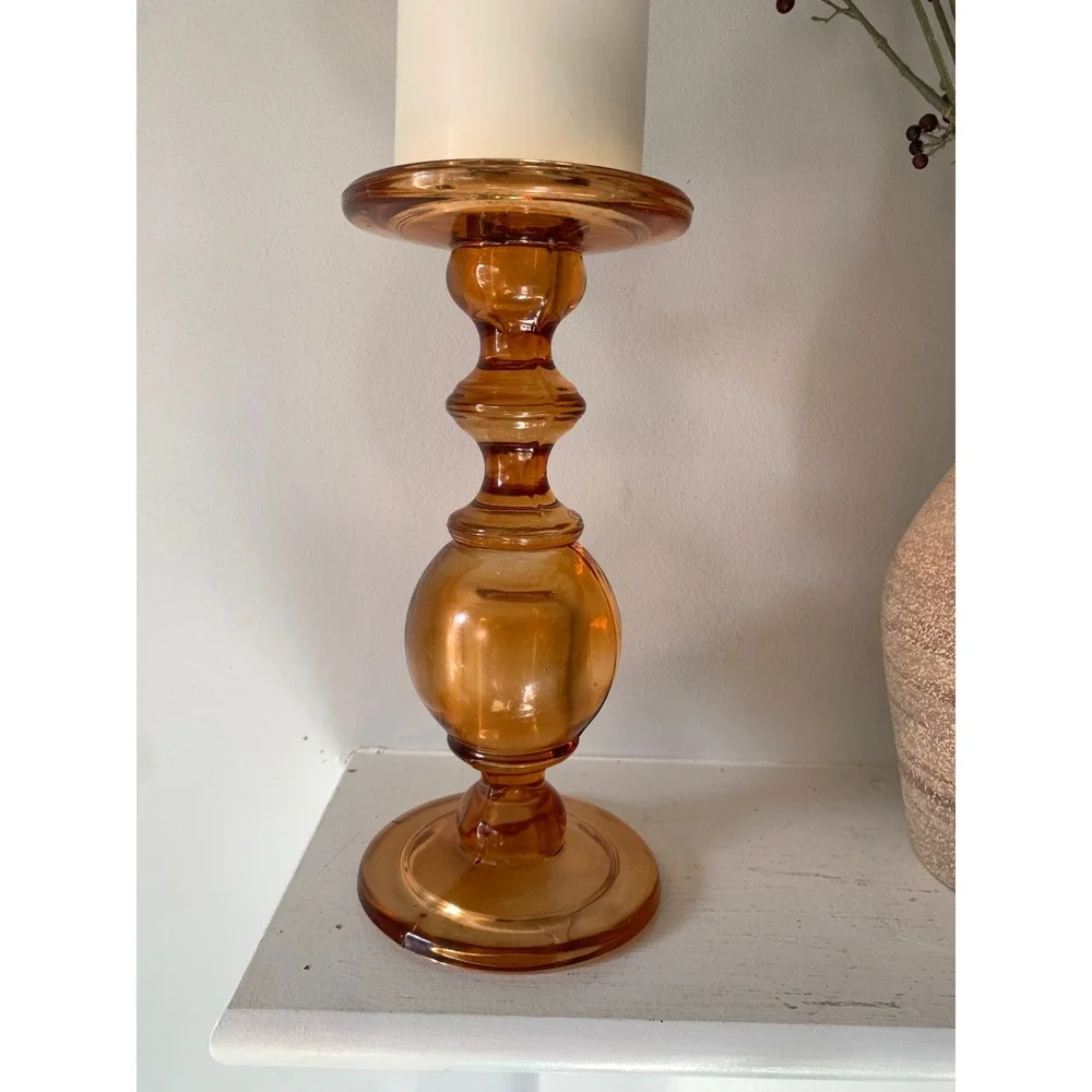 Z‎ Gallerie Caprise Amber Glass Pillar Candle Holder Mid Century Modern Decor 9